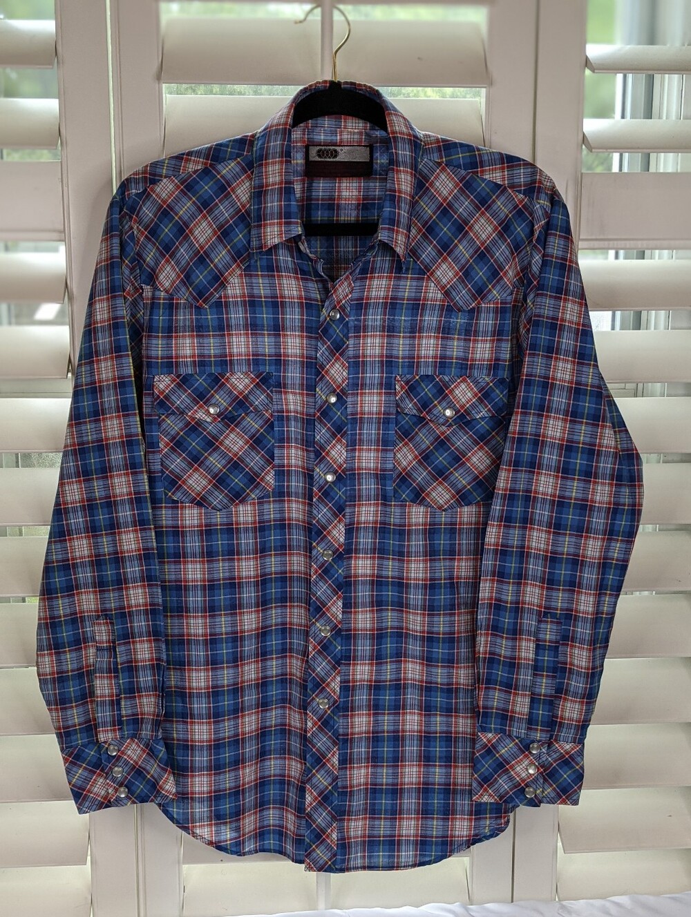 VIP Western Pearl Snap Plaid Shirt – Blue/Red Classic Snap Button Down